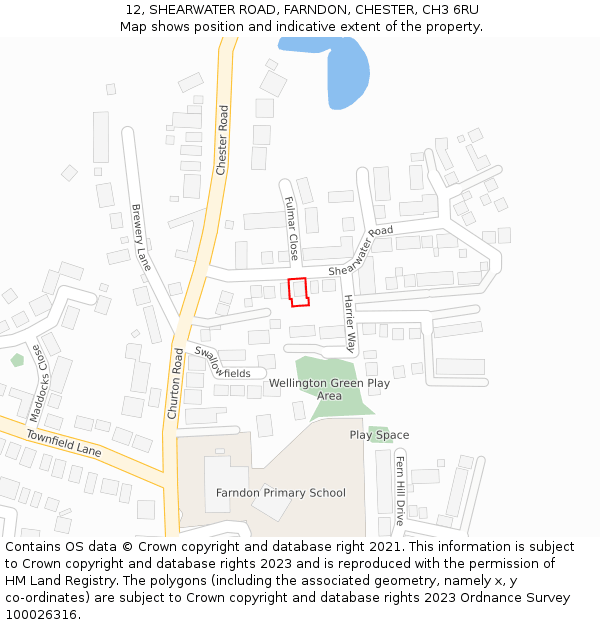 12, SHEARWATER ROAD, FARNDON, CHESTER, CH3 6RU: Location map and indicative extent of plot