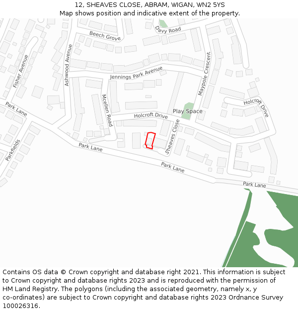 12, SHEAVES CLOSE, ABRAM, WIGAN, WN2 5YS: Location map and indicative extent of plot