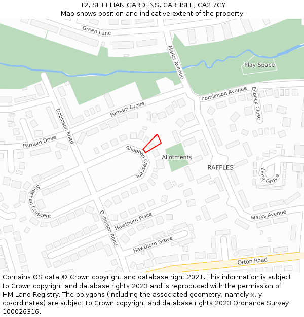 12, SHEEHAN GARDENS, CARLISLE, CA2 7GY: Location map and indicative extent of plot