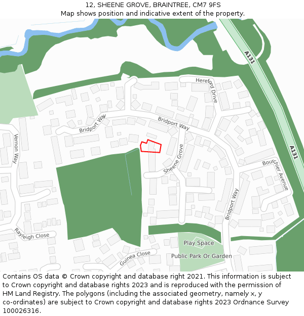 12, SHEENE GROVE, BRAINTREE, CM7 9FS: Location map and indicative extent of plot