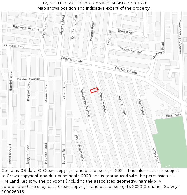 12, SHELL BEACH ROAD, CANVEY ISLAND, SS8 7NU: Location map and indicative extent of plot