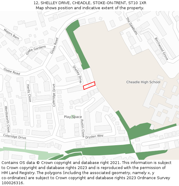 12, SHELLEY DRIVE, CHEADLE, STOKE-ON-TRENT, ST10 1XR: Location map and indicative extent of plot