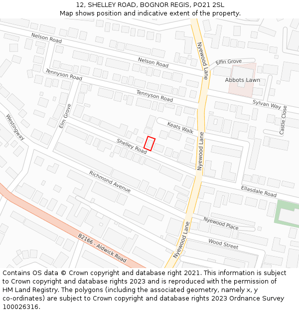 12, SHELLEY ROAD, BOGNOR REGIS, PO21 2SL: Location map and indicative extent of plot