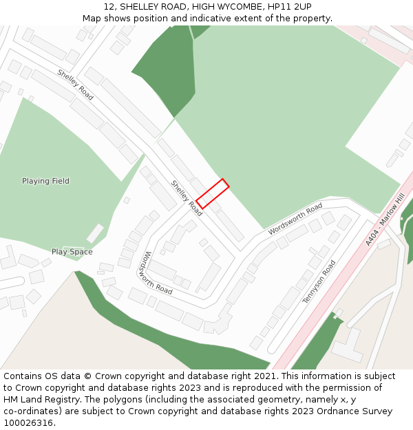 12, SHELLEY ROAD, HIGH WYCOMBE, HP11 2UP: Location map and indicative extent of plot