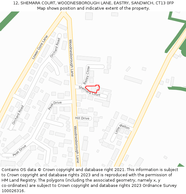 12, SHEMARA COURT, WOODNESBOROUGH LANE, EASTRY, SANDWICH, CT13 0FP: Location map and indicative extent of plot