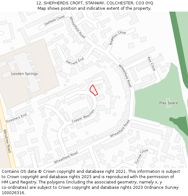 12, SHEPHERDS CROFT, STANWAY, COLCHESTER, CO3 0YQ: Location map and indicative extent of plot