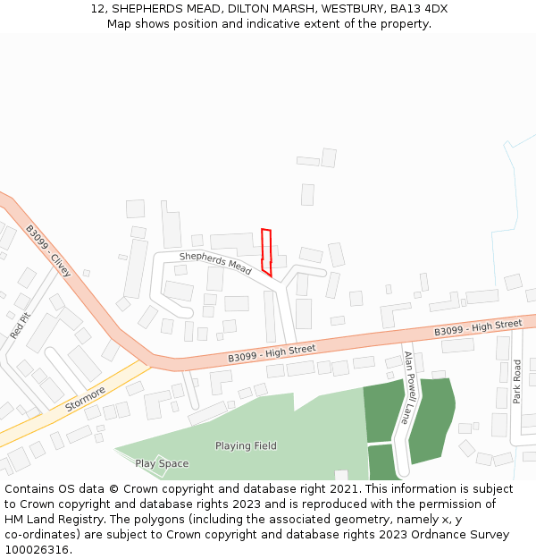 12, SHEPHERDS MEAD, DILTON MARSH, WESTBURY, BA13 4DX: Location map and indicative extent of plot