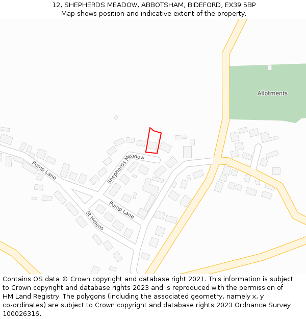 12, SHEPHERDS MEADOW, ABBOTSHAM, BIDEFORD, EX39 5BP: Location map and indicative extent of plot