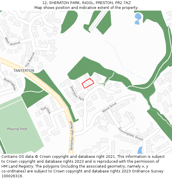 12, SHERATON PARK, INGOL, PRESTON, PR2 7AZ: Location map and indicative extent of plot