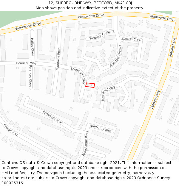 12, SHERBOURNE WAY, BEDFORD, MK41 8RJ: Location map and indicative extent of plot