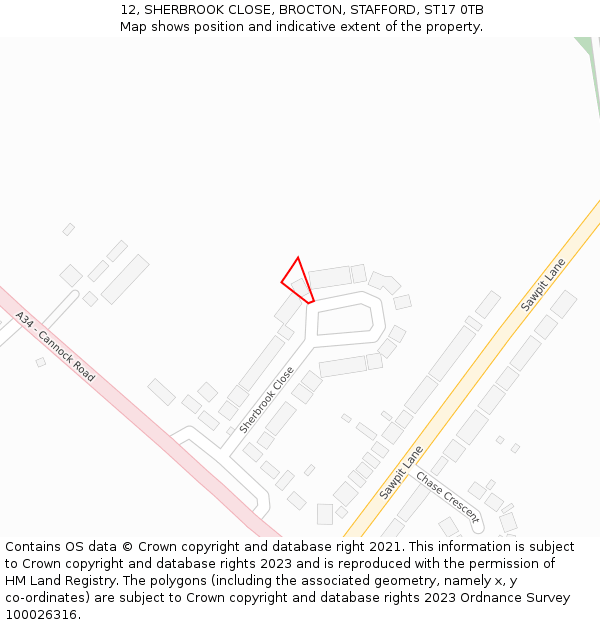 12, SHERBROOK CLOSE, BROCTON, STAFFORD, ST17 0TB: Location map and indicative extent of plot