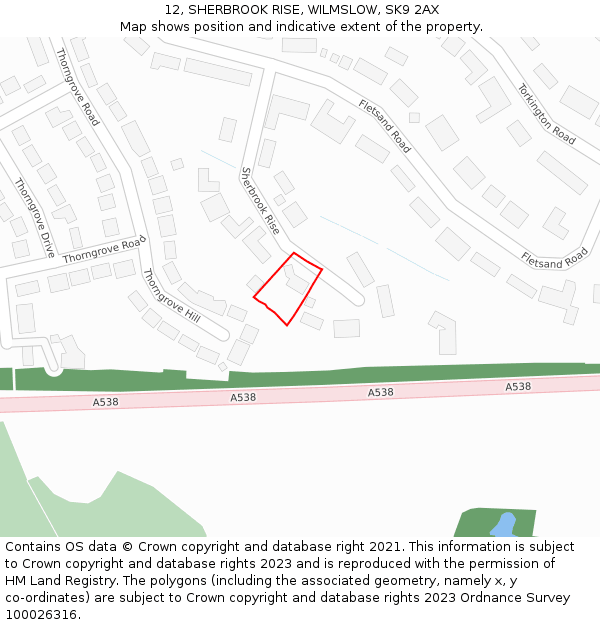 12, SHERBROOK RISE, WILMSLOW, SK9 2AX: Location map and indicative extent of plot