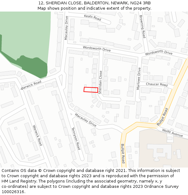 12, SHERIDAN CLOSE, BALDERTON, NEWARK, NG24 3RB: Location map and indicative extent of plot