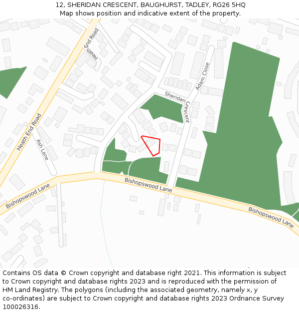 12, SHERIDAN CRESCENT, BAUGHURST, TADLEY, RG26 5HQ: Location map and indicative extent of plot