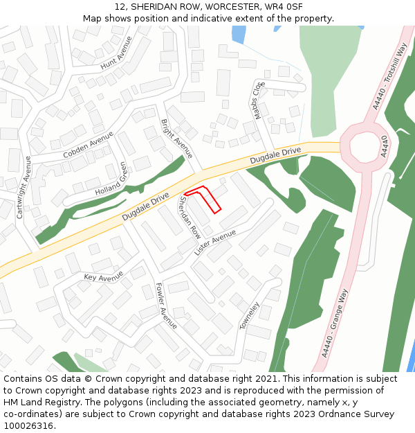 12, SHERIDAN ROW, WORCESTER, WR4 0SF: Location map and indicative extent of plot