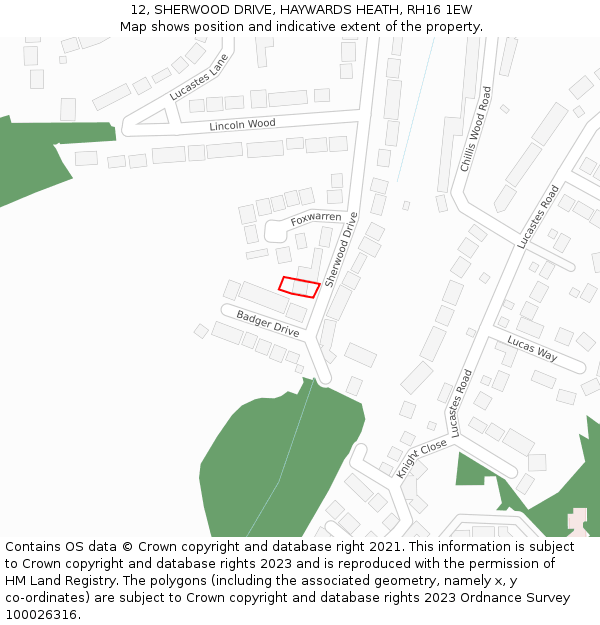 12, SHERWOOD DRIVE, HAYWARDS HEATH, RH16 1EW: Location map and indicative extent of plot