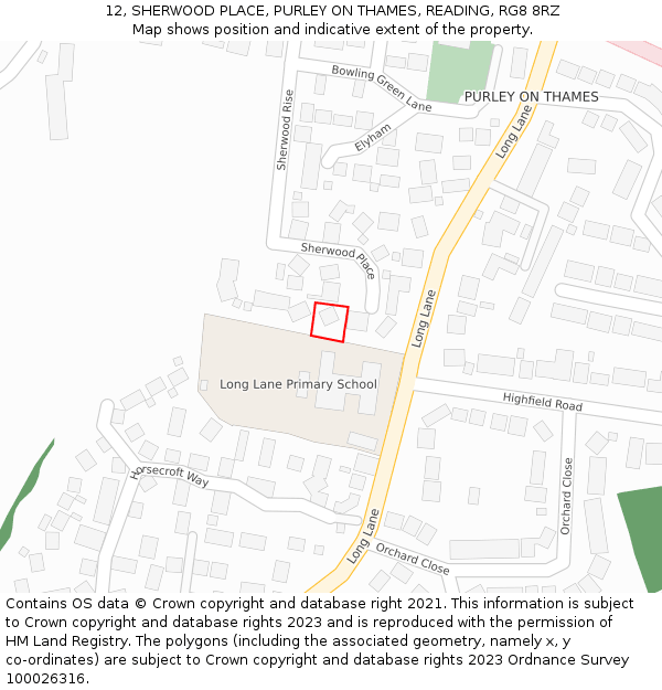 12, SHERWOOD PLACE, PURLEY ON THAMES, READING, RG8 8RZ: Location map and indicative extent of plot