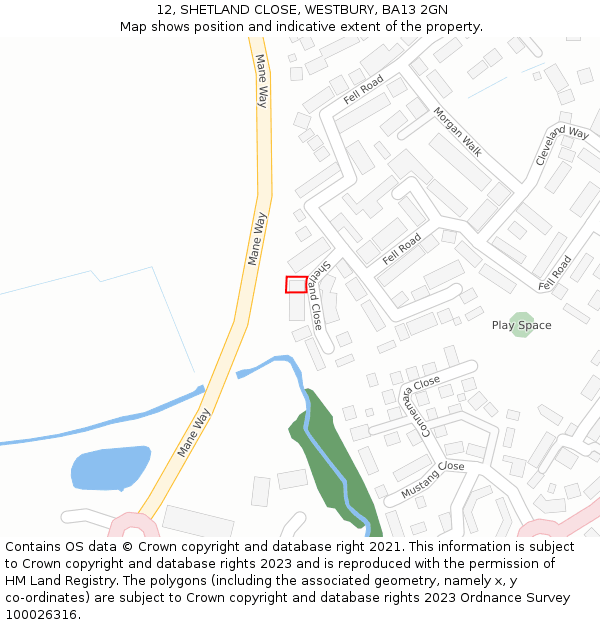 12, SHETLAND CLOSE, WESTBURY, BA13 2GN: Location map and indicative extent of plot