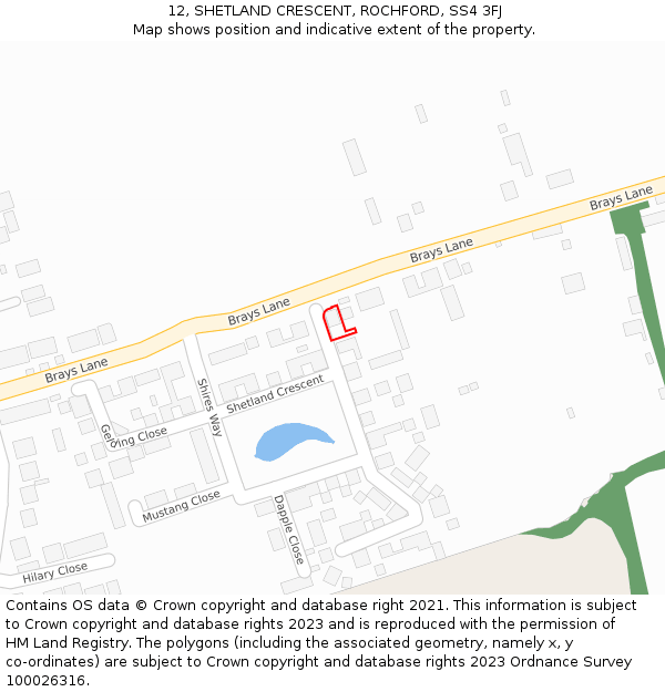 12, SHETLAND CRESCENT, ROCHFORD, SS4 3FJ: Location map and indicative extent of plot