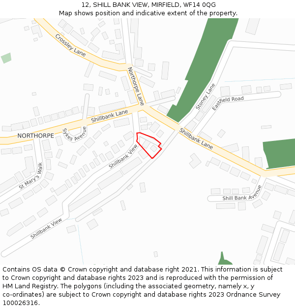 12, SHILL BANK VIEW, MIRFIELD, WF14 0QG: Location map and indicative extent of plot