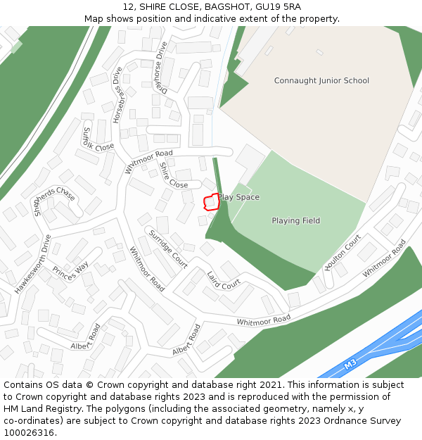 12, SHIRE CLOSE, BAGSHOT, GU19 5RA: Location map and indicative extent of plot