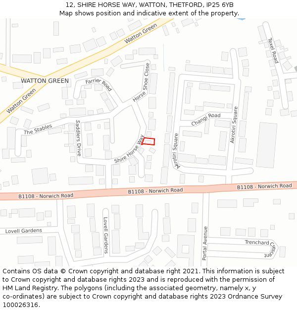 12, SHIRE HORSE WAY, WATTON, THETFORD, IP25 6YB: Location map and indicative extent of plot