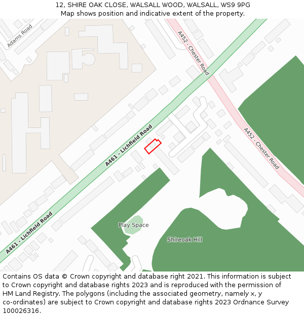 12, SHIRE OAK CLOSE, WALSALL WOOD, WALSALL, WS9 9PG: Location map and indicative extent of plot