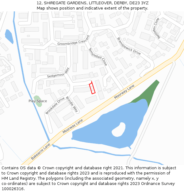 12, SHIREGATE GARDENS, LITTLEOVER, DERBY, DE23 3YZ: Location map and indicative extent of plot