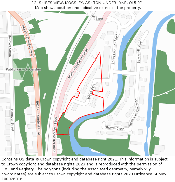 12, SHIRES VIEW, MOSSLEY, ASHTON-UNDER-LYNE, OL5 9FL: Location map and indicative extent of plot