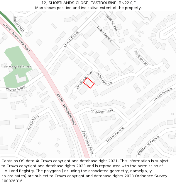 12, SHORTLANDS CLOSE, EASTBOURNE, BN22 0JE: Location map and indicative extent of plot