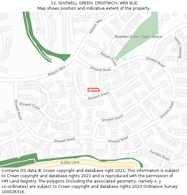 12, SHOWELL GREEN, DROITWICH, WR9 8UE: Location map and indicative extent of plot