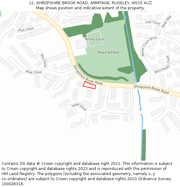12, SHROPSHIRE BROOK ROAD, ARMITAGE, RUGELEY, WS15 4UZ: Location map and indicative extent of plot