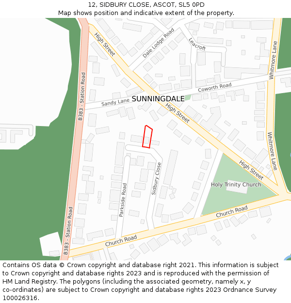 12, SIDBURY CLOSE, ASCOT, SL5 0PD: Location map and indicative extent of plot