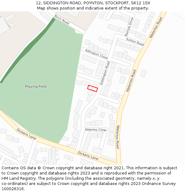 12, SIDDINGTON ROAD, POYNTON, STOCKPORT, SK12 1SX: Location map and indicative extent of plot