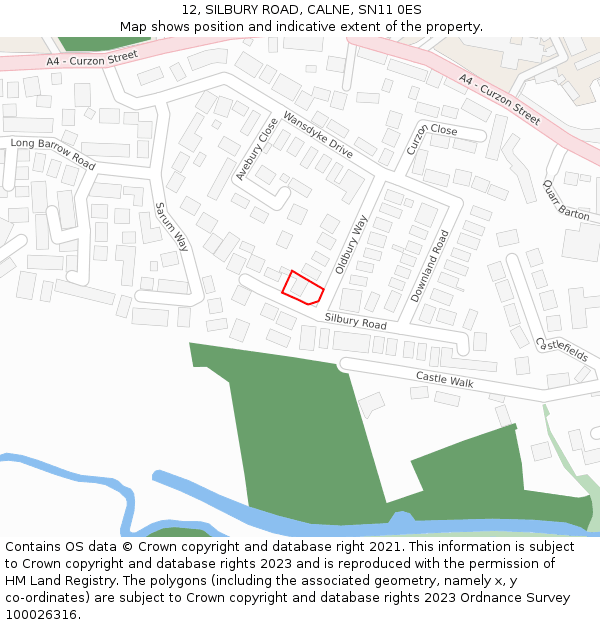 12, SILBURY ROAD, CALNE, SN11 0ES: Location map and indicative extent of plot