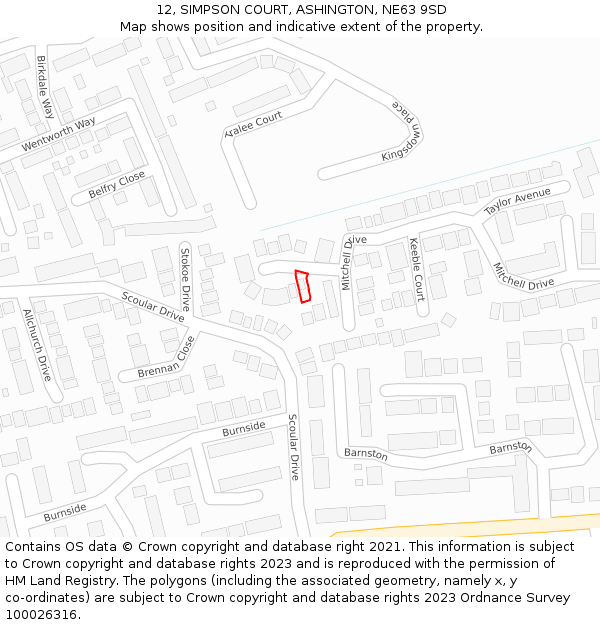 12, SIMPSON COURT, ASHINGTON, NE63 9SD: Location map and indicative extent of plot