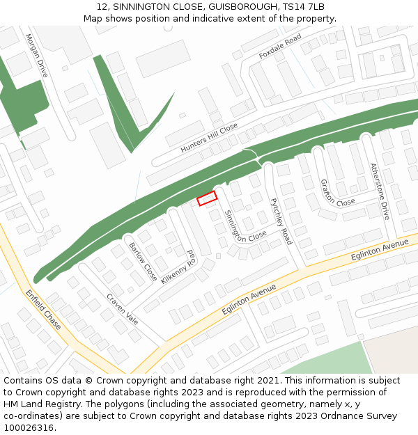 12, SINNINGTON CLOSE, GUISBOROUGH, TS14 7LB: Location map and indicative extent of plot