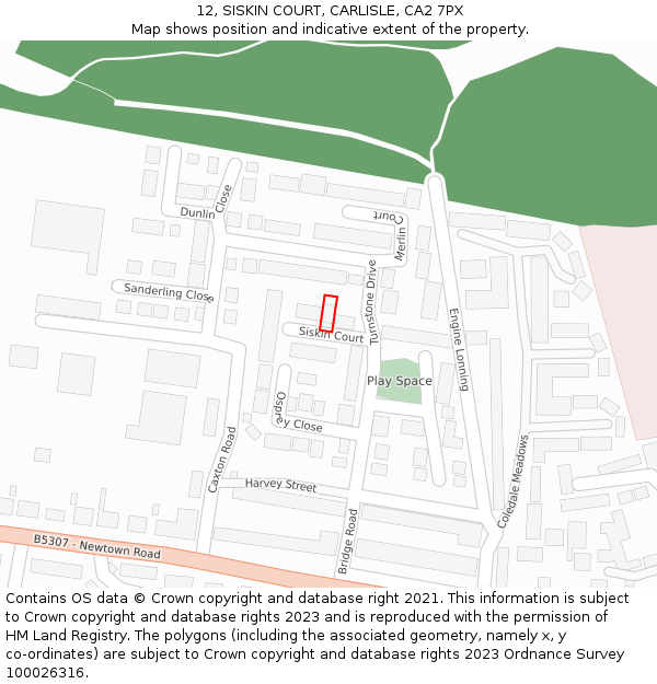 12, SISKIN COURT, CARLISLE, CA2 7PX: Location map and indicative extent of plot