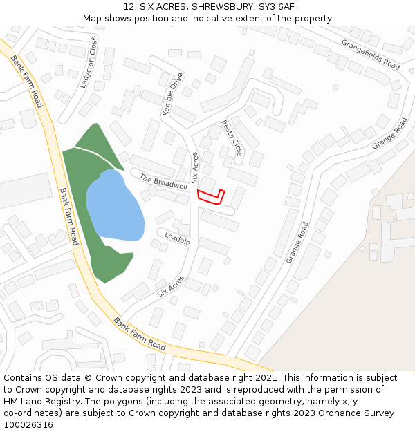 12, SIX ACRES, SHREWSBURY, SY3 6AF: Location map and indicative extent of plot