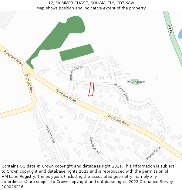 12, SKIMMER CHASE, SOHAM, ELY, CB7 6AW: Location map and indicative extent of plot