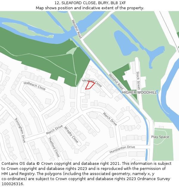 12, SLEAFORD CLOSE, BURY, BL8 1XF: Location map and indicative extent of plot