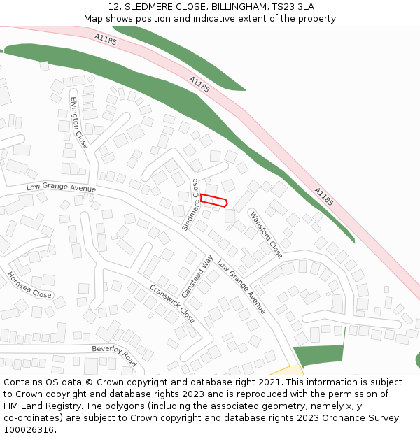 12, SLEDMERE CLOSE, BILLINGHAM, TS23 3LA: Location map and indicative extent of plot