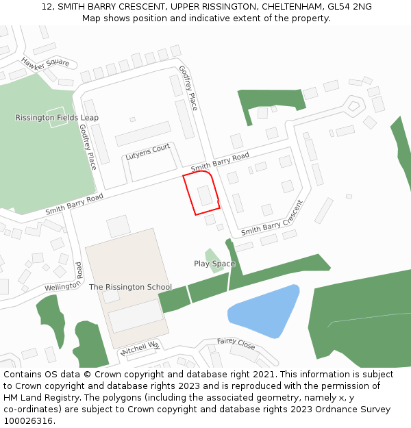 12, SMITH BARRY CRESCENT, UPPER RISSINGTON, CHELTENHAM, GL54 2NG: Location map and indicative extent of plot