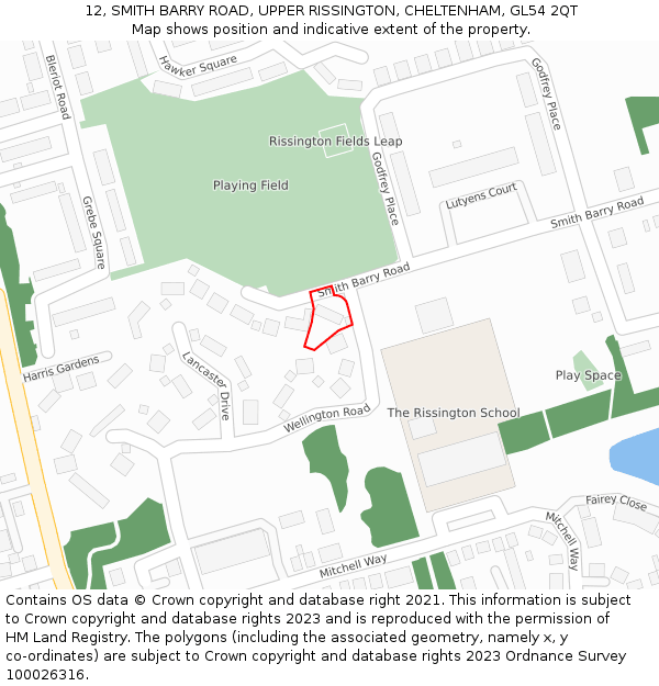 12, SMITH BARRY ROAD, UPPER RISSINGTON, CHELTENHAM, GL54 2QT: Location map and indicative extent of plot