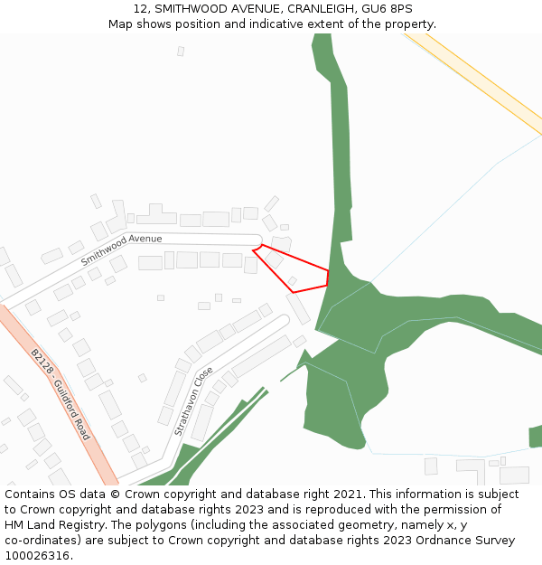 12, SMITHWOOD AVENUE, CRANLEIGH, GU6 8PS: Location map and indicative extent of plot