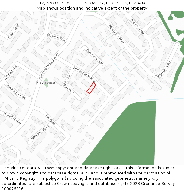 12, SMORE SLADE HILLS, OADBY, LEICESTER, LE2 4UX: Location map and indicative extent of plot