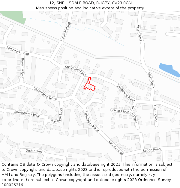 12, SNELLSDALE ROAD, RUGBY, CV23 0GN: Location map and indicative extent of plot