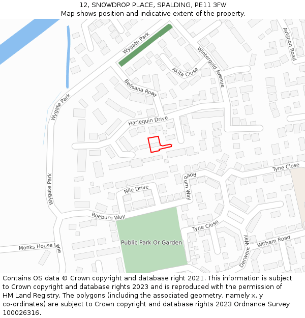 12, SNOWDROP PLACE, SPALDING, PE11 3FW: Location map and indicative extent of plot