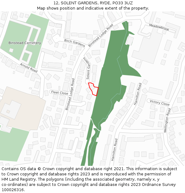 12, SOLENT GARDENS, RYDE, PO33 3UZ: Location map and indicative extent of plot