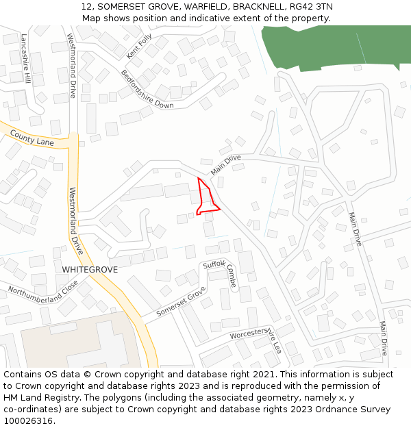 12, SOMERSET GROVE, WARFIELD, BRACKNELL, RG42 3TN: Location map and indicative extent of plot